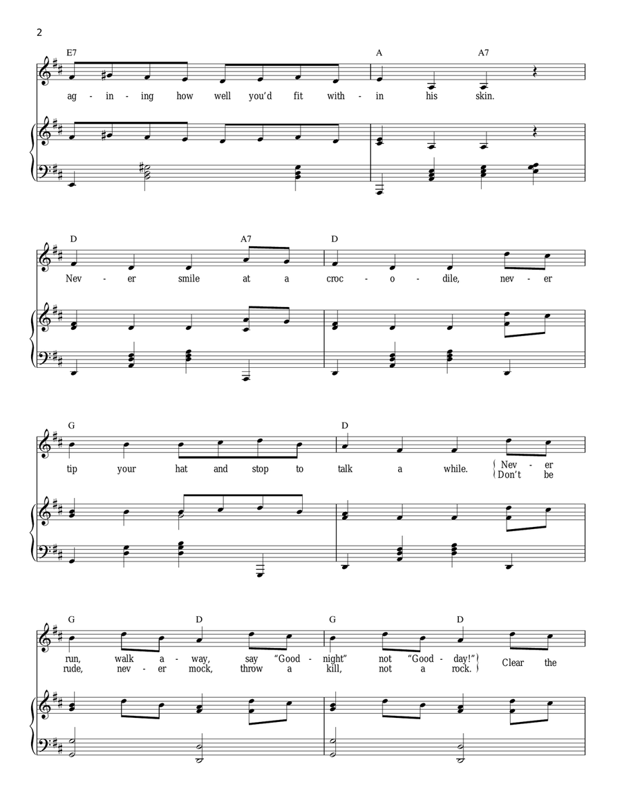 Never Smile At A Crocodile Piano, Vocal scores gallery preview page 2