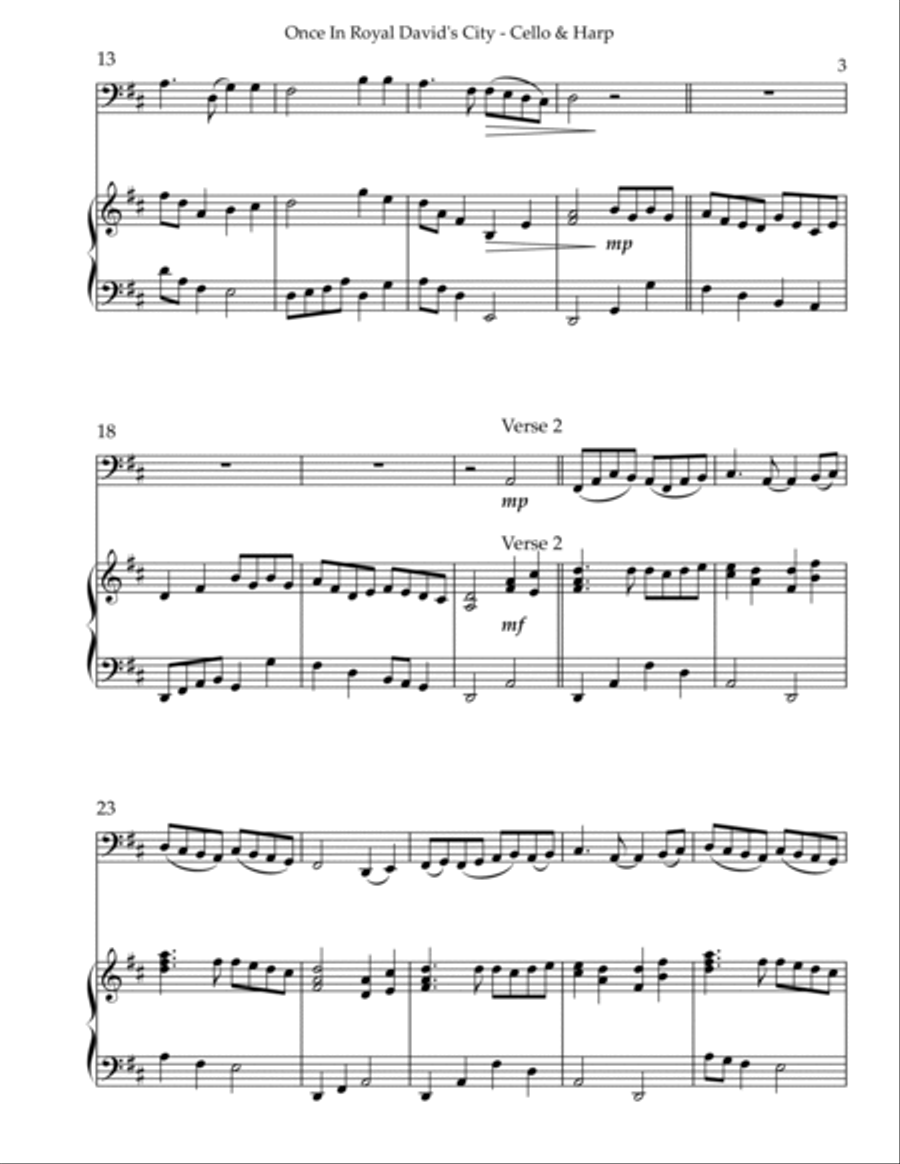 Once in Royal David’s City, Duet for Cello & Harp String Duet scores gallery preview page 3