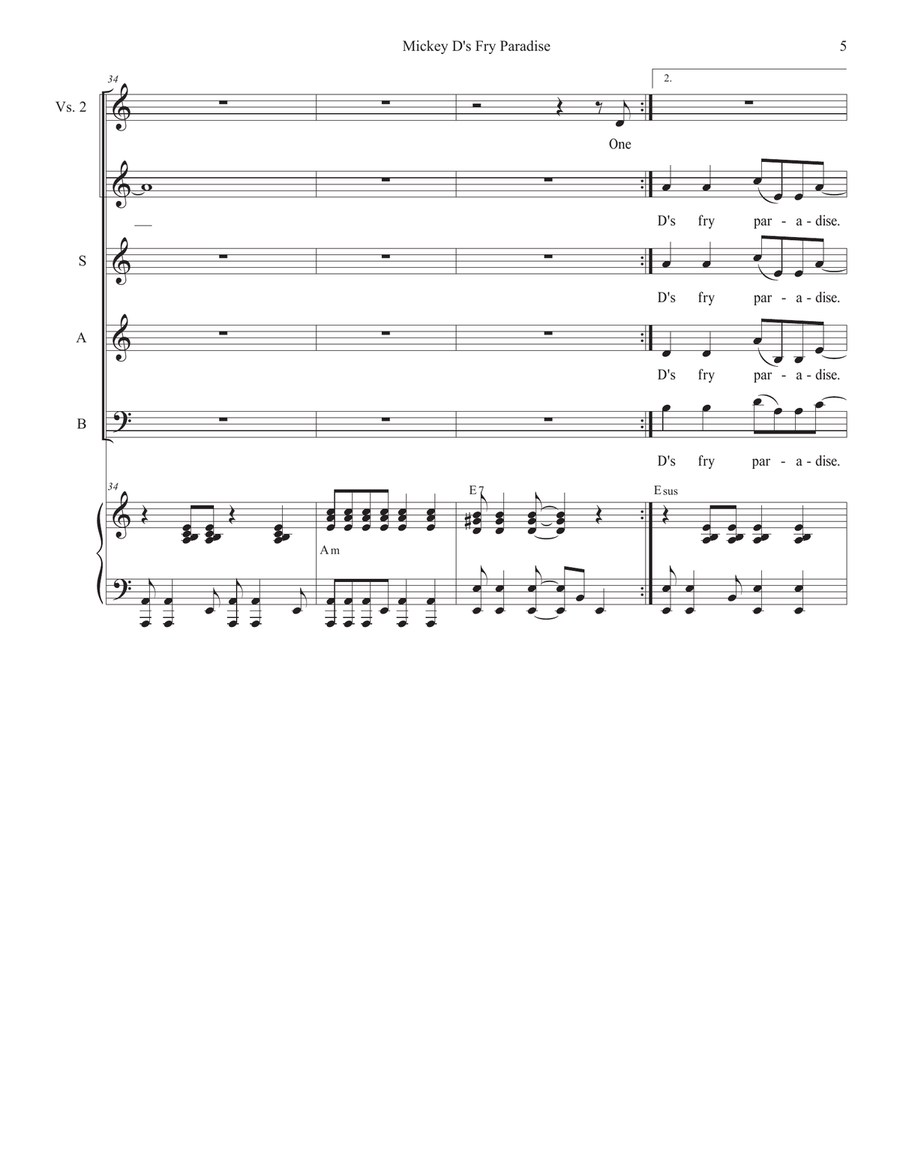 Mickey D's Fry Paradise (Vocal Quartet) Piano, Vocal scores gallery preview page 5