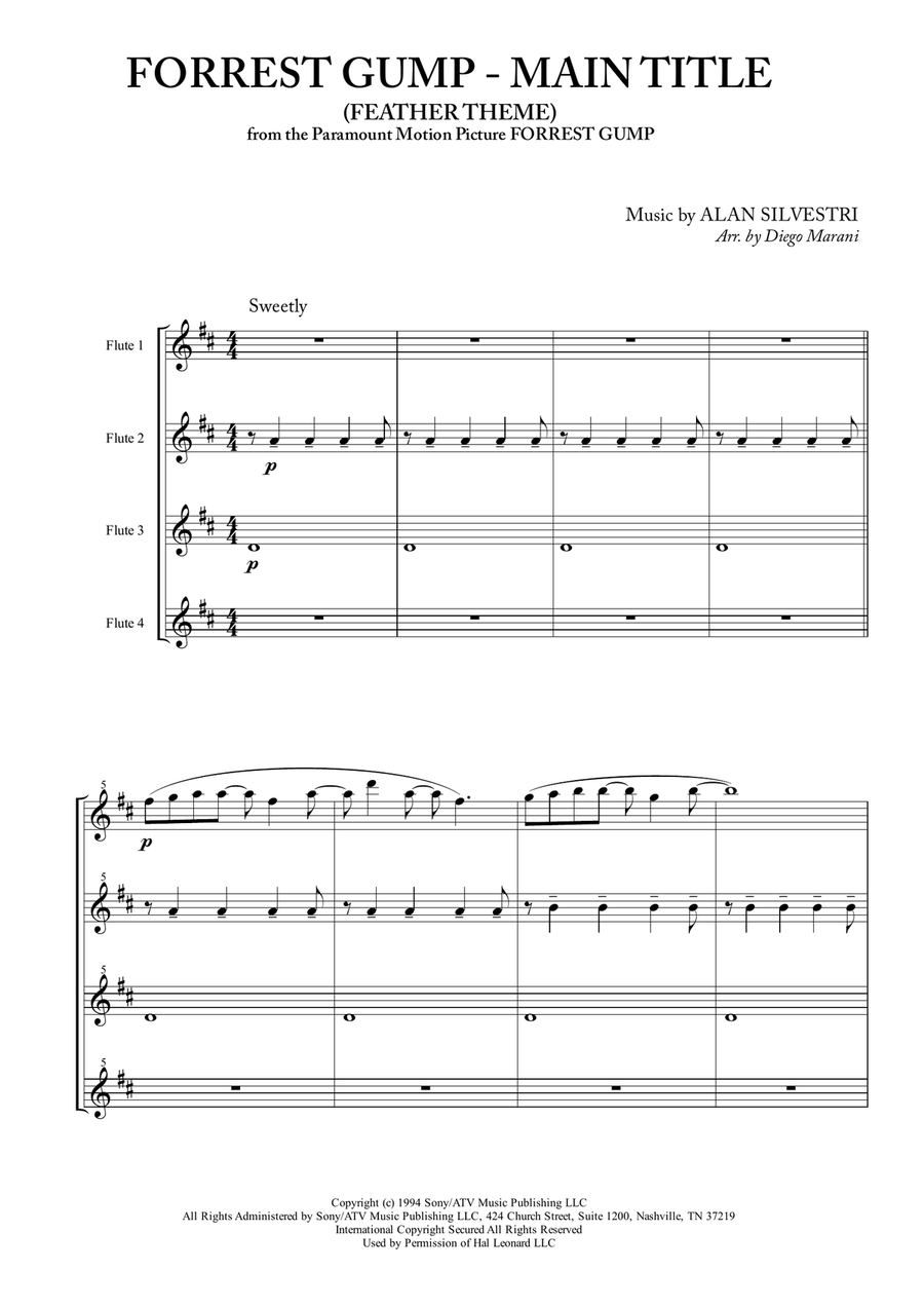 Forrest Gump - Main Title (Feather Theme) from the Paramount Motion Picture FORREST GUMP Woodwind Quartet scores gallery preview page 2