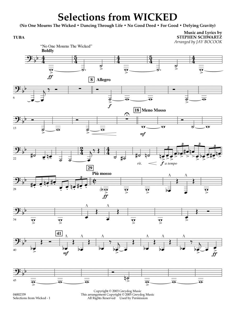 Selections from Wicked (arr. Jay Bocook) - Tuba Concert Band scores gallery preview page 1