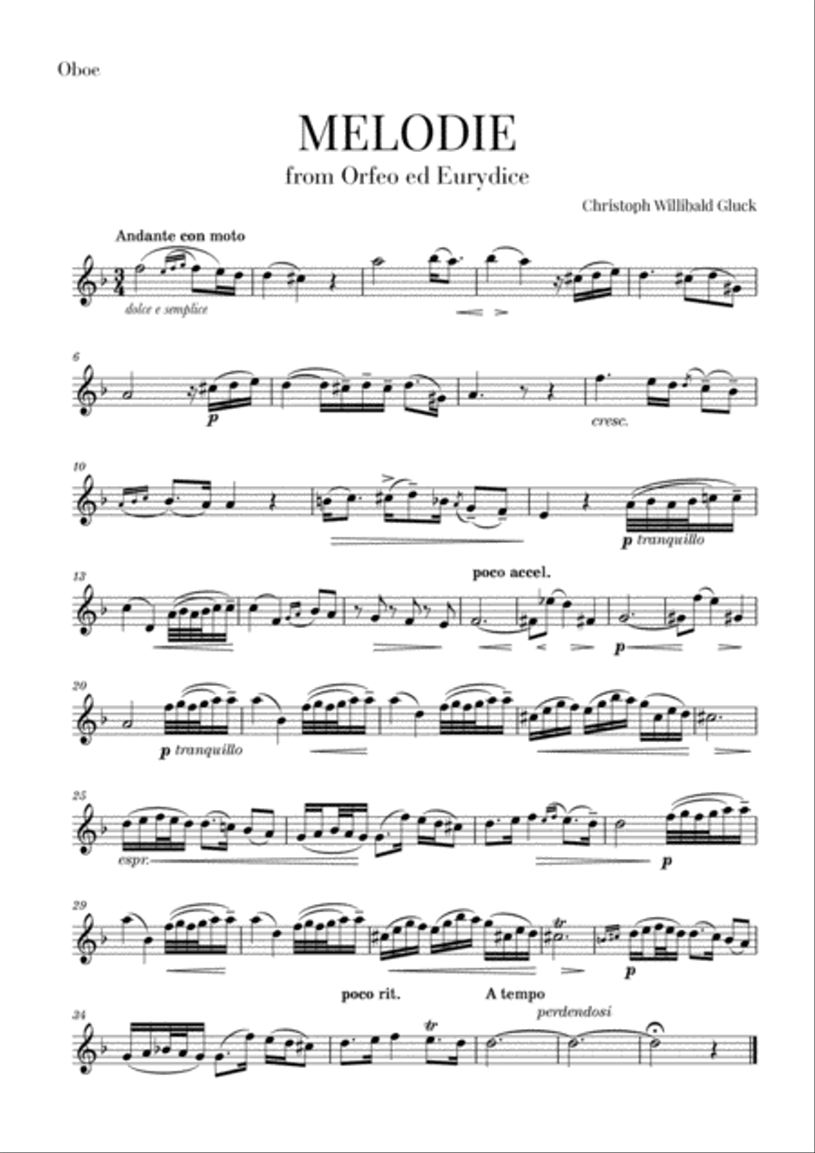Gluck - Melodie (for Oboe) Oboe Solo scores gallery preview page 1
