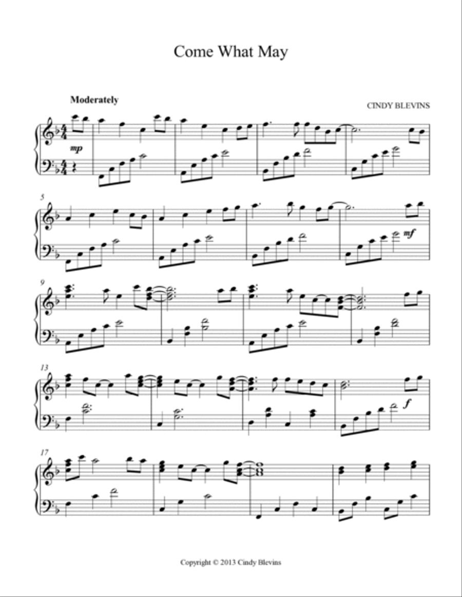 Come What May, original solo for Lever or Pedal Harp Pedal Harp scores gallery preview page 2