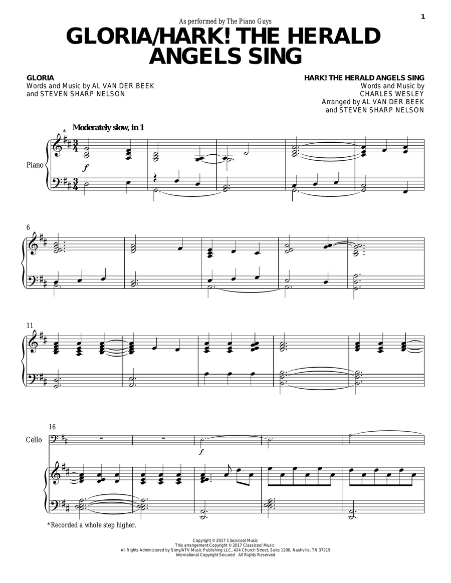 Gloria/Hark! The Herald Angels Sing Piano scores gallery preview page 1