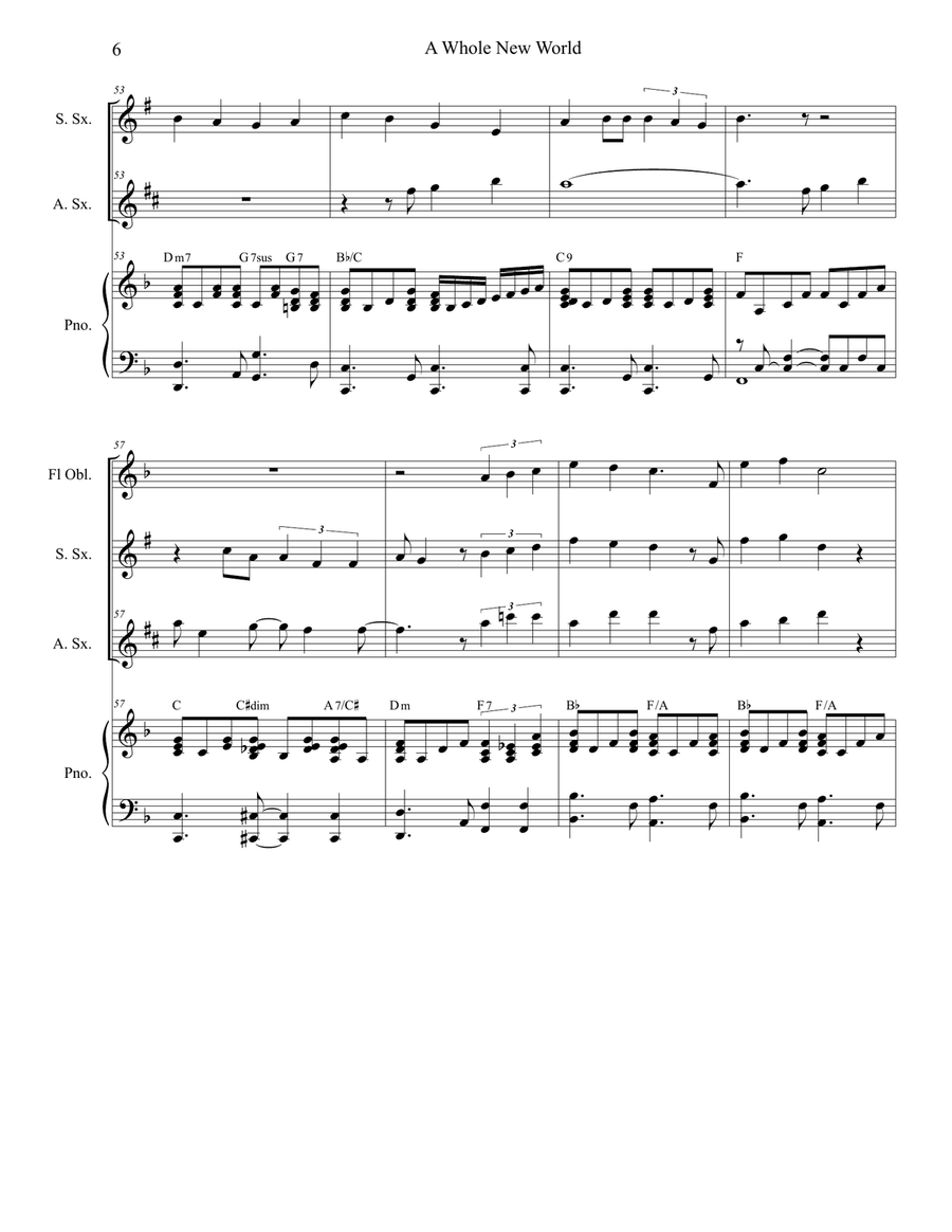 A Whole New World (from 'Aladdin') Woodwind Duet scores gallery preview page 6