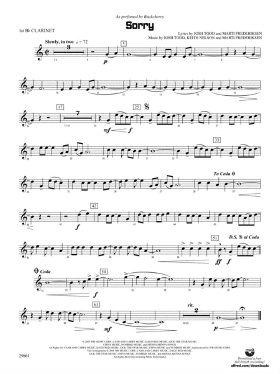 Sorry: 1st B-flat Clarinet Concert Band scores gallery preview page 1