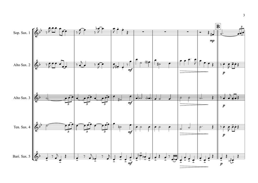Moonlight Serenade for Saxophone Ensemble (S, A, A, T & Baritone) Woodwind Ensemble scores gallery preview page 3