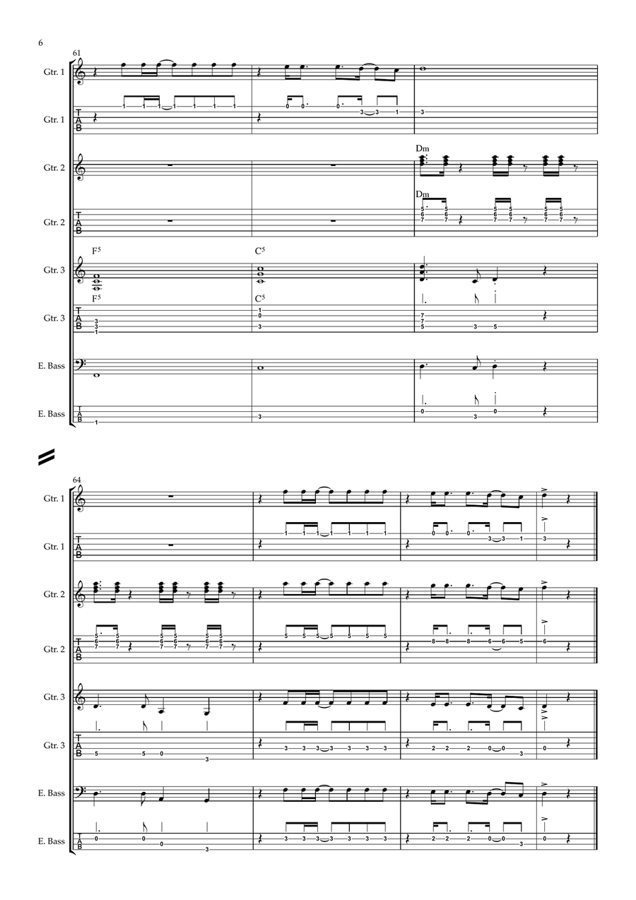 Another Brick In The Wall Guitar Ensemble scores gallery preview page 6