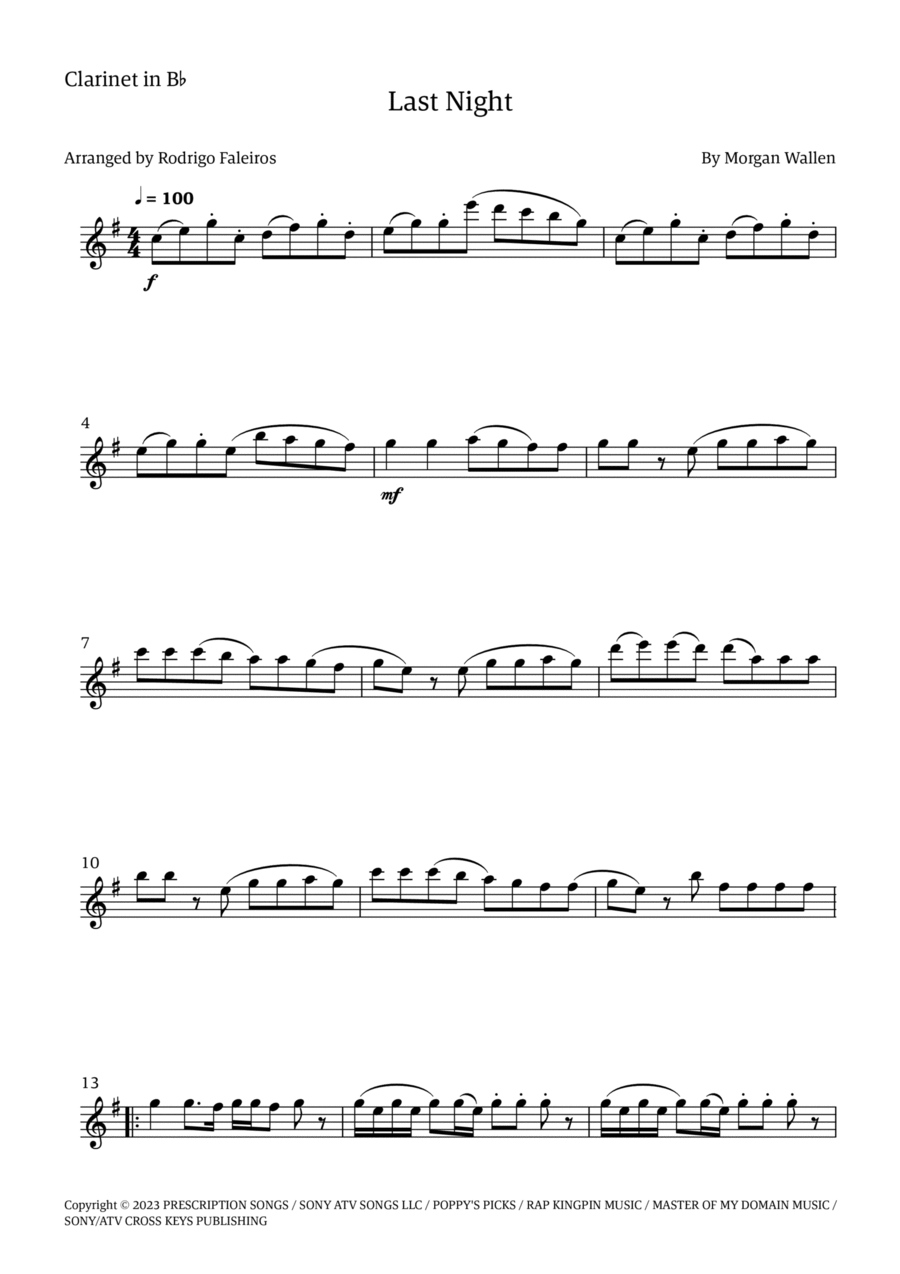 Last Night B-Flat Clarinet scores gallery preview page 1