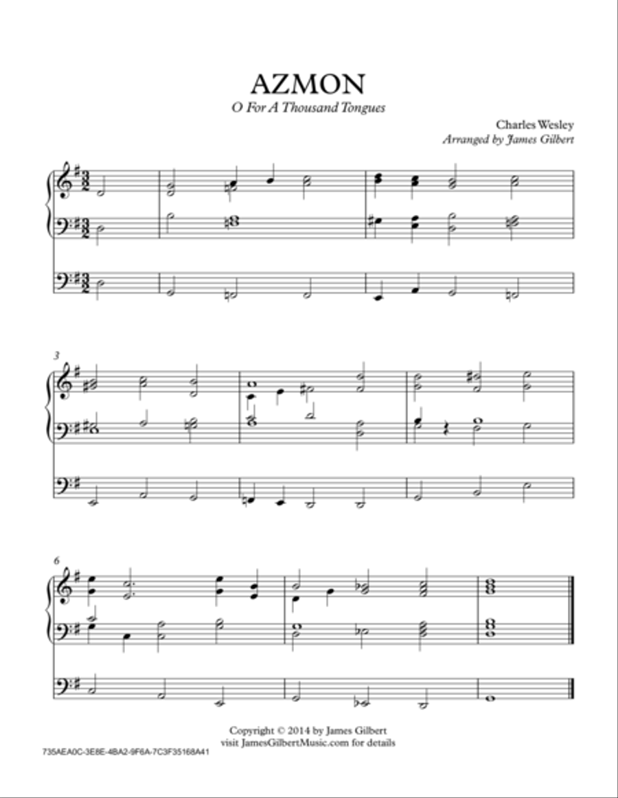 AZMON (O For A Thousand Tongues To Sing) Organ Solo scores gallery preview page 1