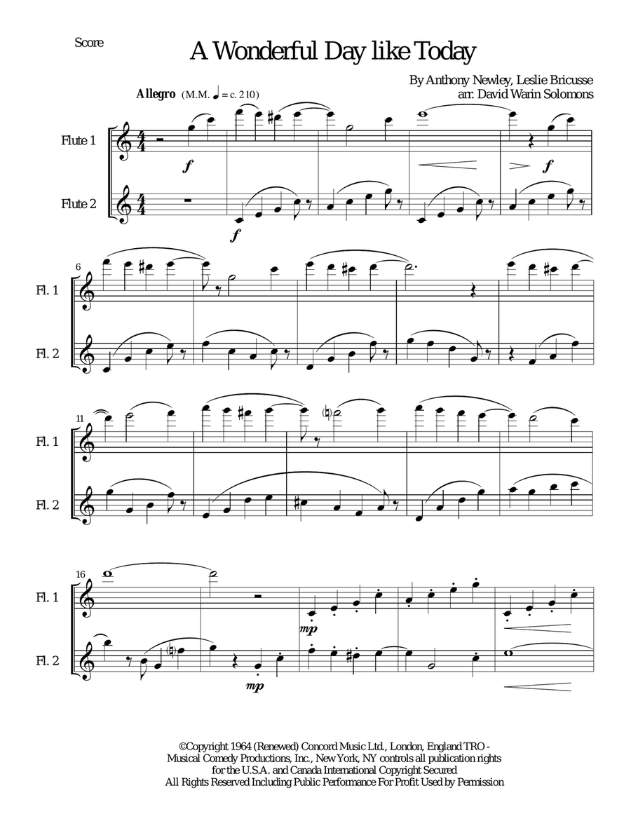 A Wonderful Day Like Today Flute Duet scores gallery preview page 1