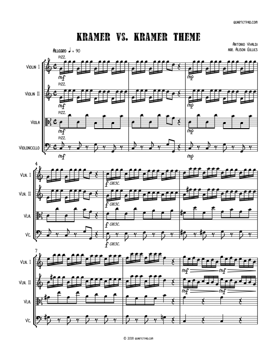 Kramer vs. Kramer Theme - String Quartet String Quartet scores gallery preview page 1