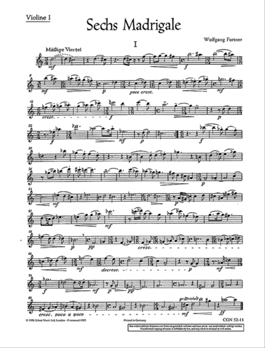 Six Madrigals Violin scores gallery preview page 1