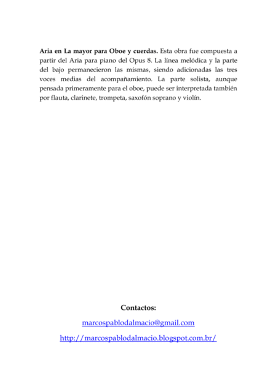 Aria en La mayor para Oboe y Cuerdas Opus 9 (Spanish Edition) Large Ensemble scores gallery preview page 2
