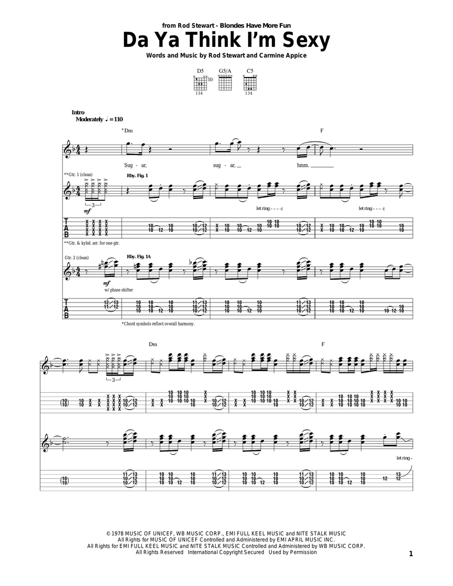 Da Ya Think I'm Sexy Acoustic Guitar scores gallery preview page 1
