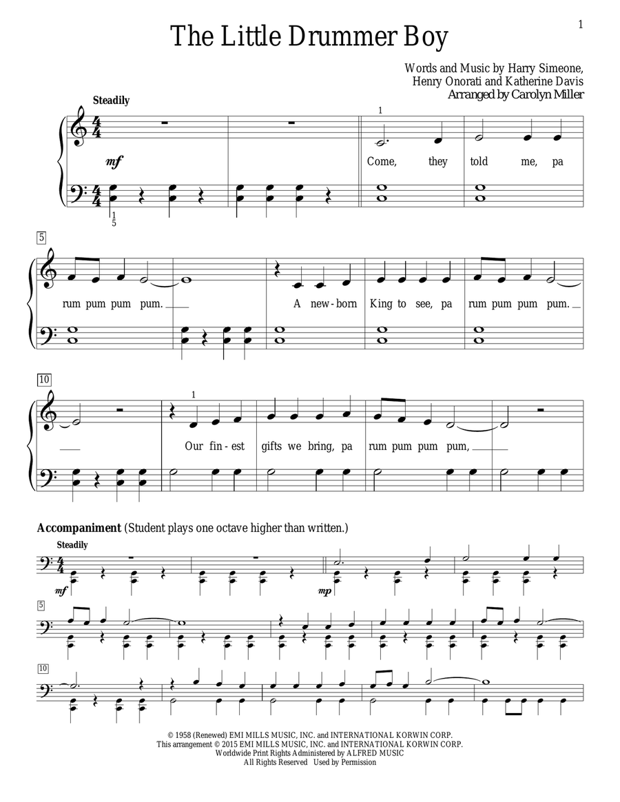 The Little Drummer Boy by Carolyn Miller Piano Method - Digital Sheet Music