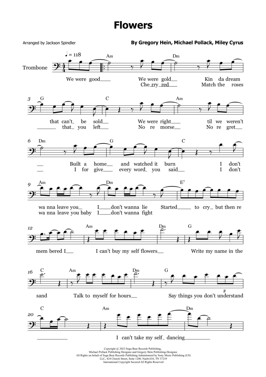 Flowers Trombone Solo scores gallery preview page 1