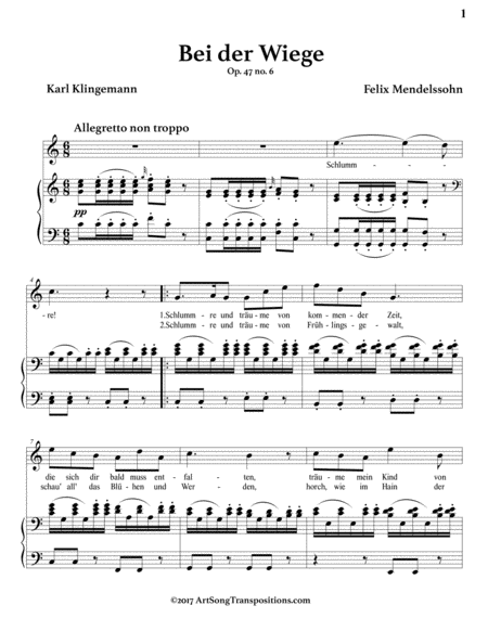 MENDELSSOHN: Bei der Wiege, Op. 47 no. 6 (transposed to C major)