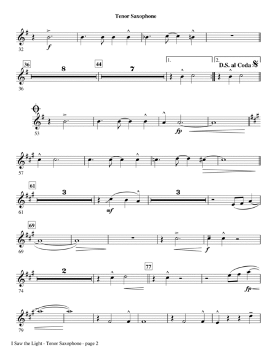 I Saw The Light - Tenor Sax (Trombone 2 sub) Choir scores gallery preview page 2