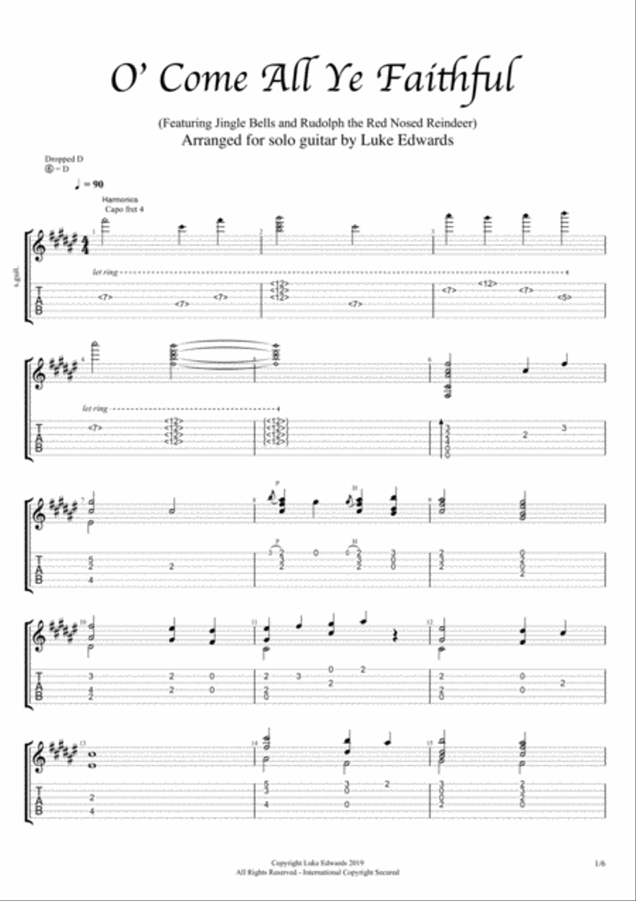 O’ Come All Ye Faithful - Fingerstyle Guitar Fingerpicking Guitar scores gallery preview page 1