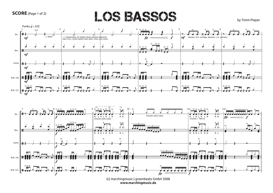 LOS BASSOS (Street Cadence) Marching Band scores gallery preview page 2