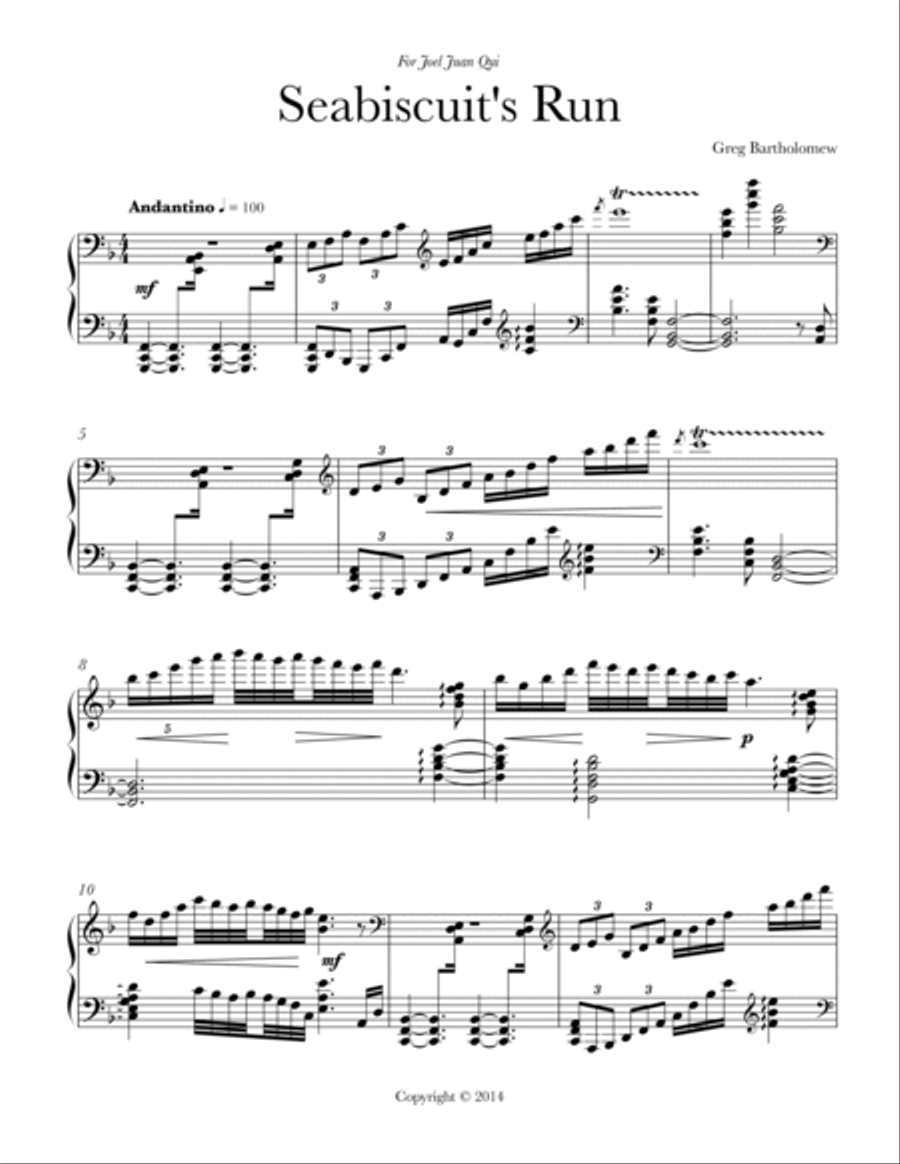 Seabiscuit's Run for solo piano Piano Solo scores gallery preview page 2