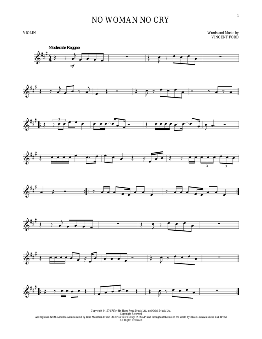 No Woman No Cry No Woman No Cry Violin Solo scores gallery preview page 1