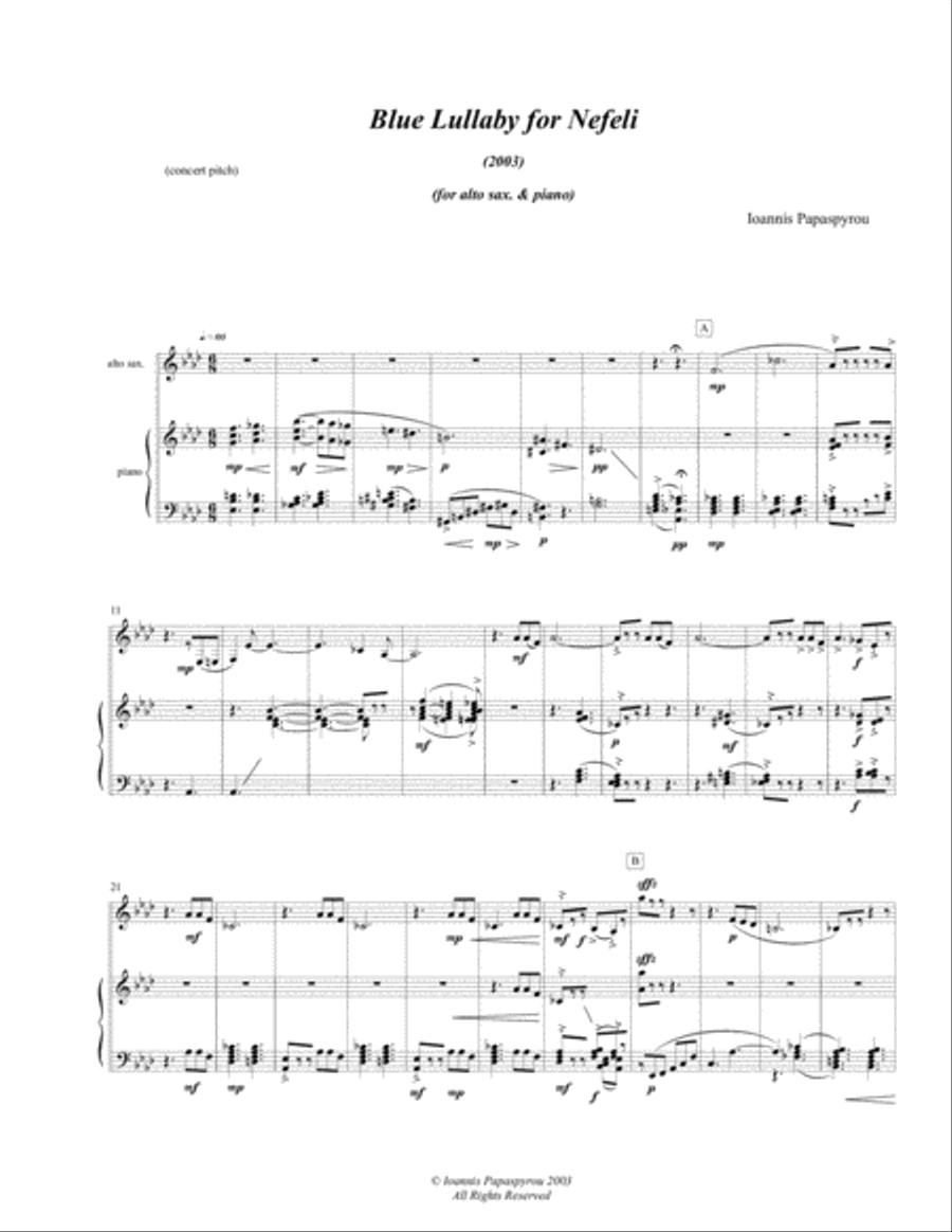 Blue Lullaby for Nefeli Blue Lullaby for Nefeli Small Ensemble scores gallery preview page 1