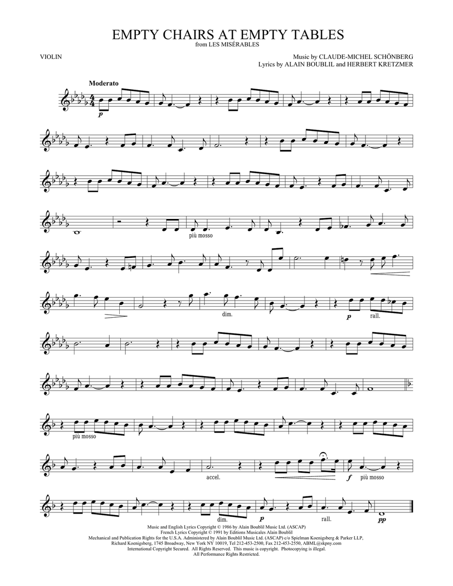 Empty Chairs At Empty Tables Violin Solo scores gallery preview page 1