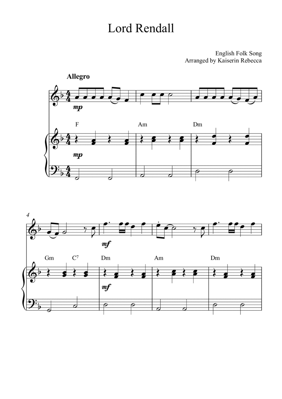 Lord Rendall Piano scores gallery preview page 1