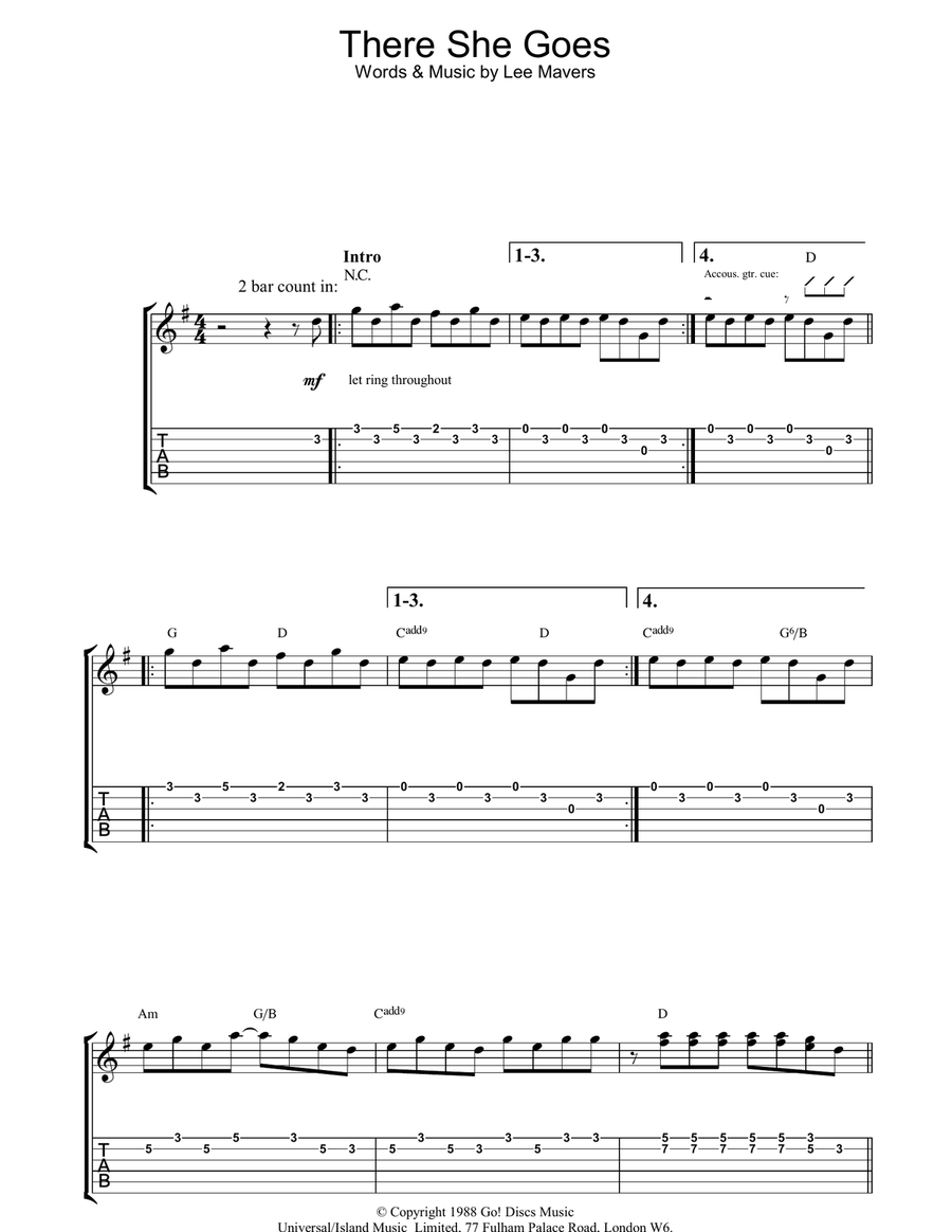 There She Goes Acoustic Guitar scores gallery preview page 1