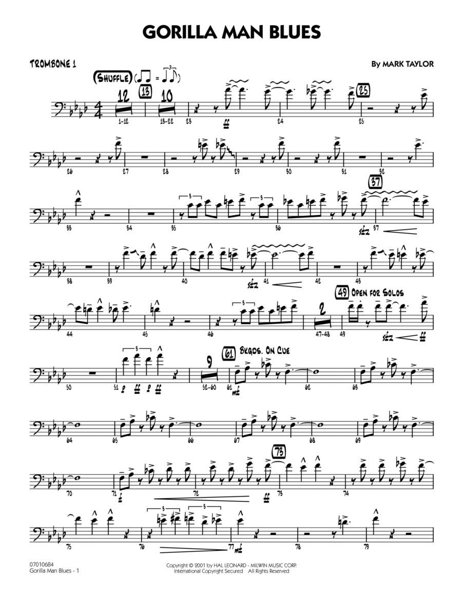 Gorilla Man Blues - Trombone 1 Trombone scores gallery preview page 1