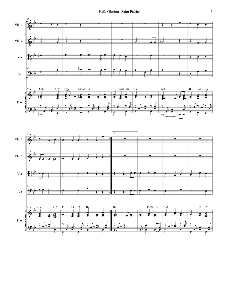 Hail, Glorious Saint Patrick (String Quartet and Piano) String Quartet scores gallery preview page 3