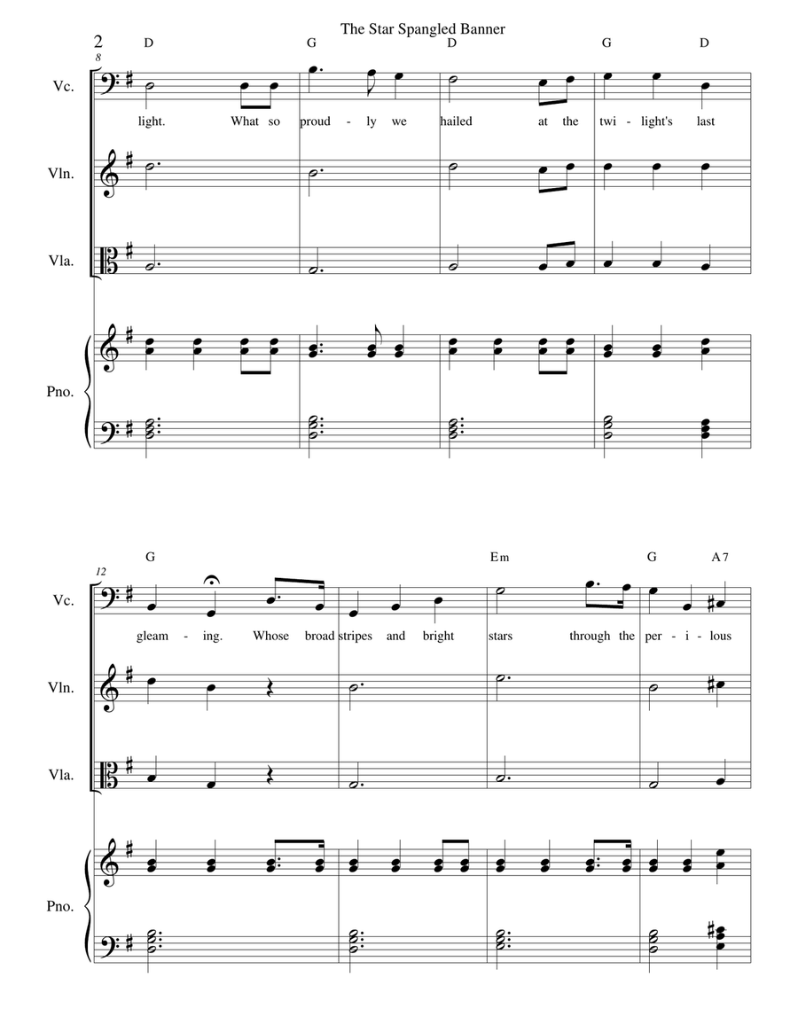 The Star Spangled Banner - Strings and piano Choir scores gallery preview page 2