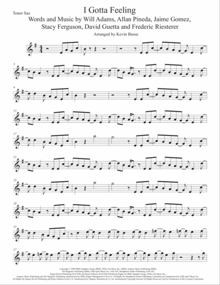 I Gotta Feeling Tenor Saxophone scores gallery preview page 1