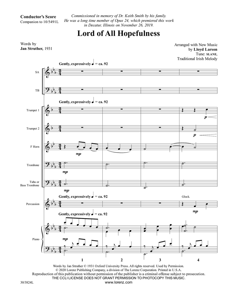 Lord of All Hopefulness - Downloadable Brass and Percussion Score and Parts Percussion scores gallery preview page 2