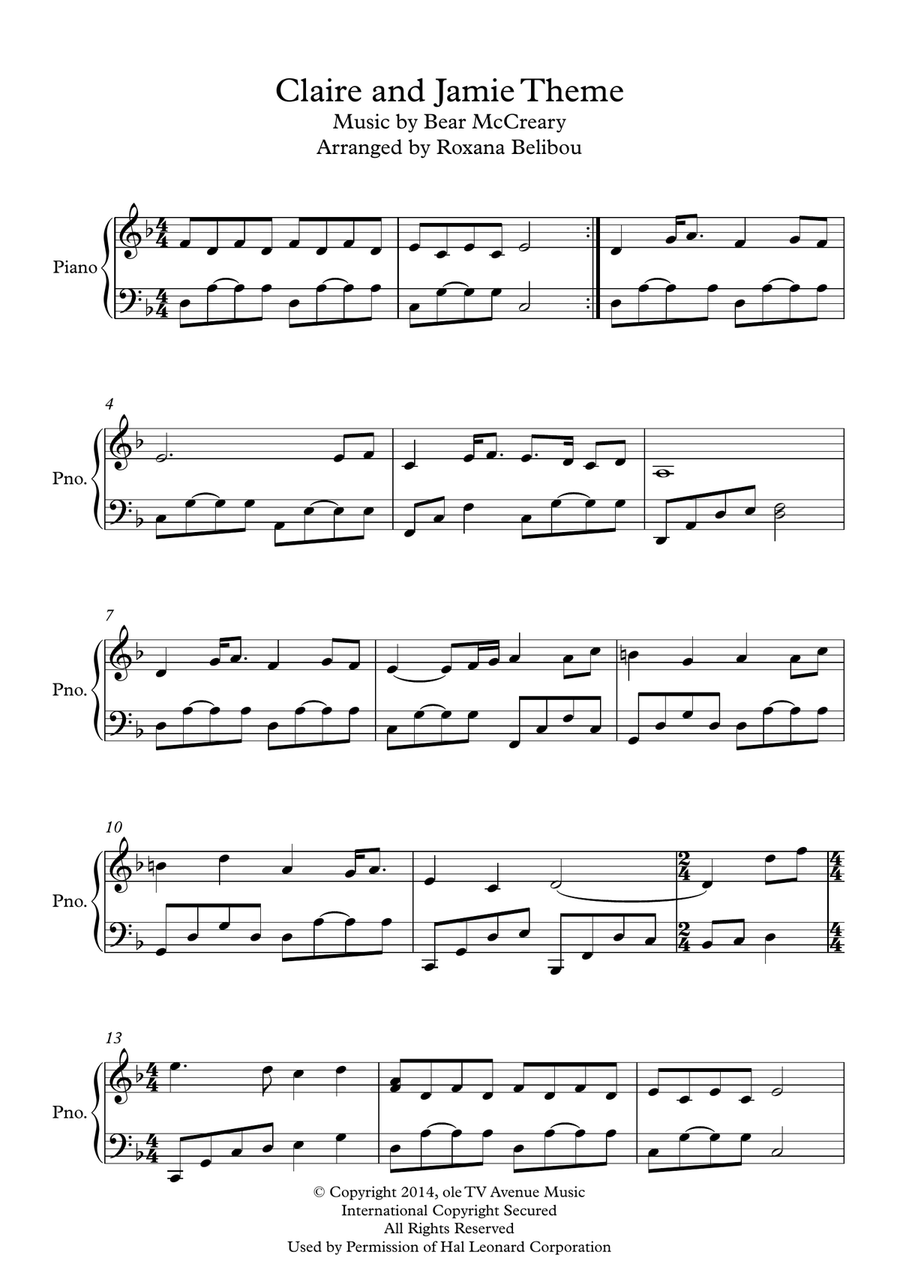 Claire And Jamie Theme Claire And Jamie Theme Piano Solo scores gallery preview page 1