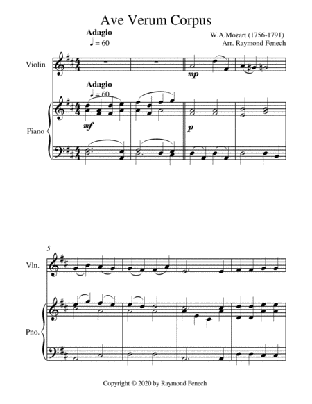 Ave Verum Corpus - Violin and Piano - Intermediate level image number null