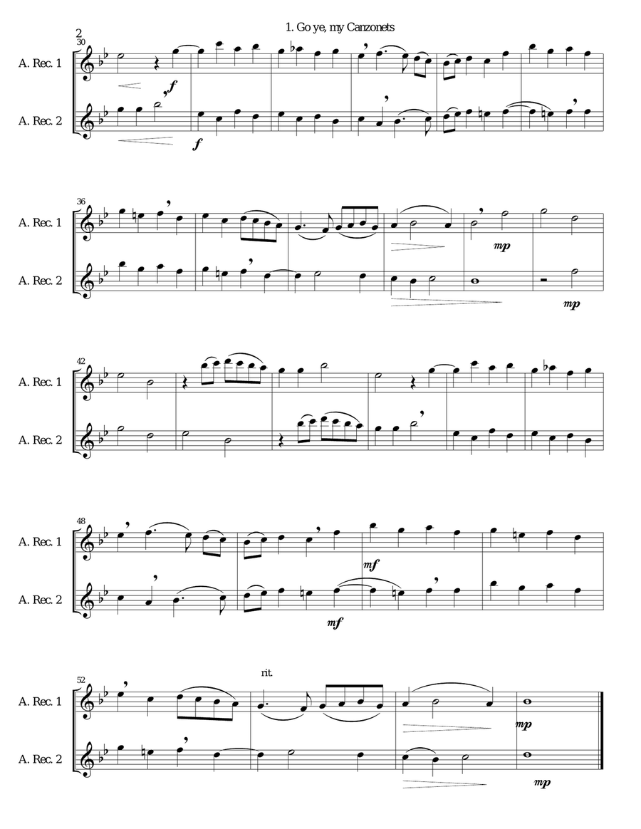 12 easy Canzonets for alto recorder duo Woodwind Duet scores gallery preview page 2