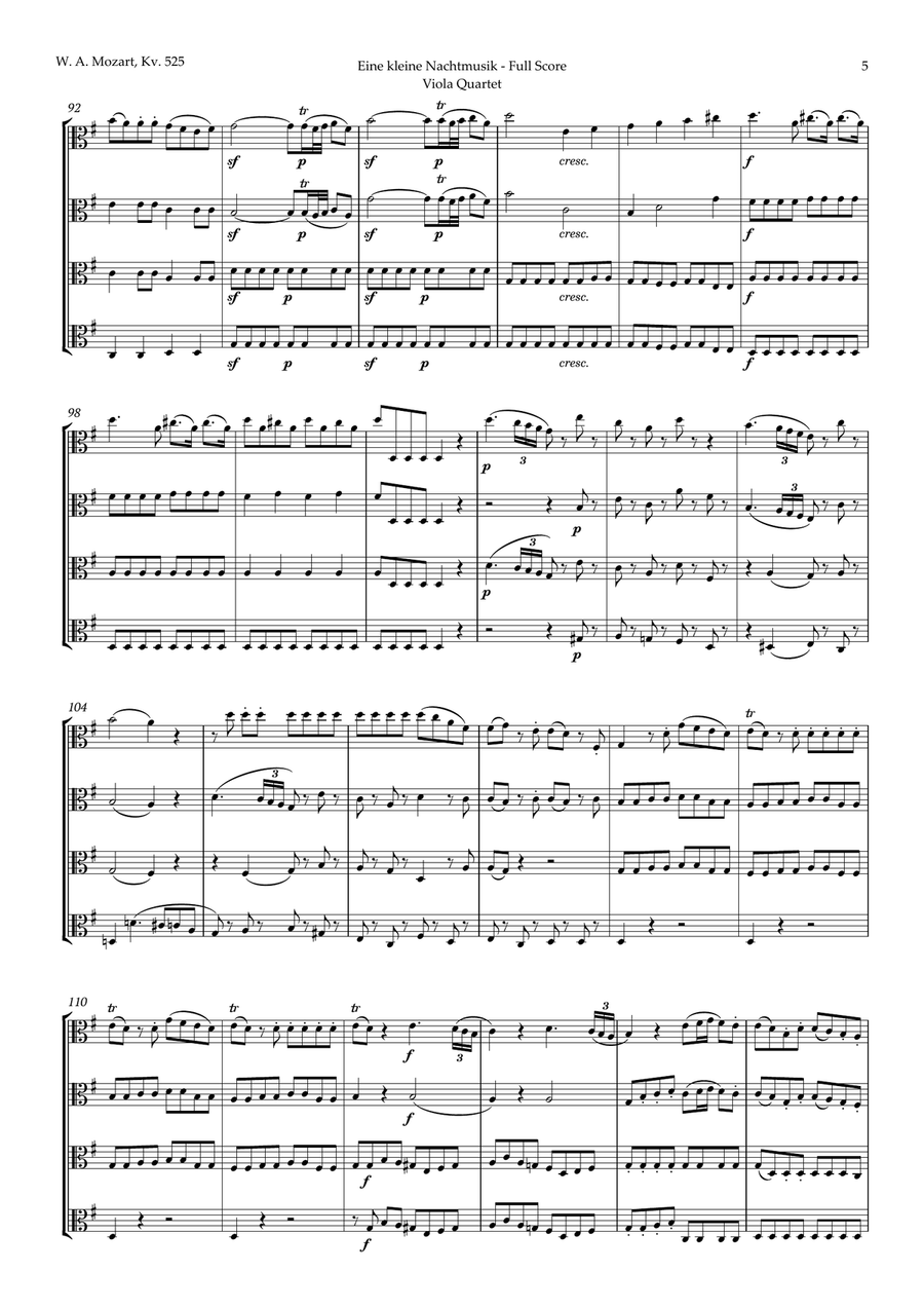Eine kleine Nachtmusik by Mozart for Viola Quartet String Quartet scores gallery preview page 5
