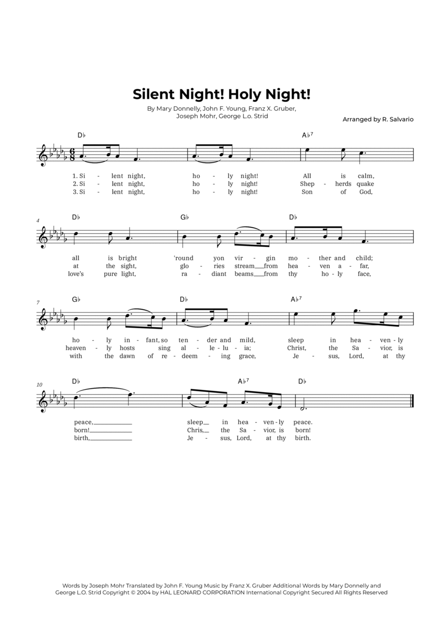 Silent Night! Holy Night! (Key of D-Flat Major) Silent Night! Holy Night! (Key of D-Flat Major) Easy Piano scores gallery preview page 1