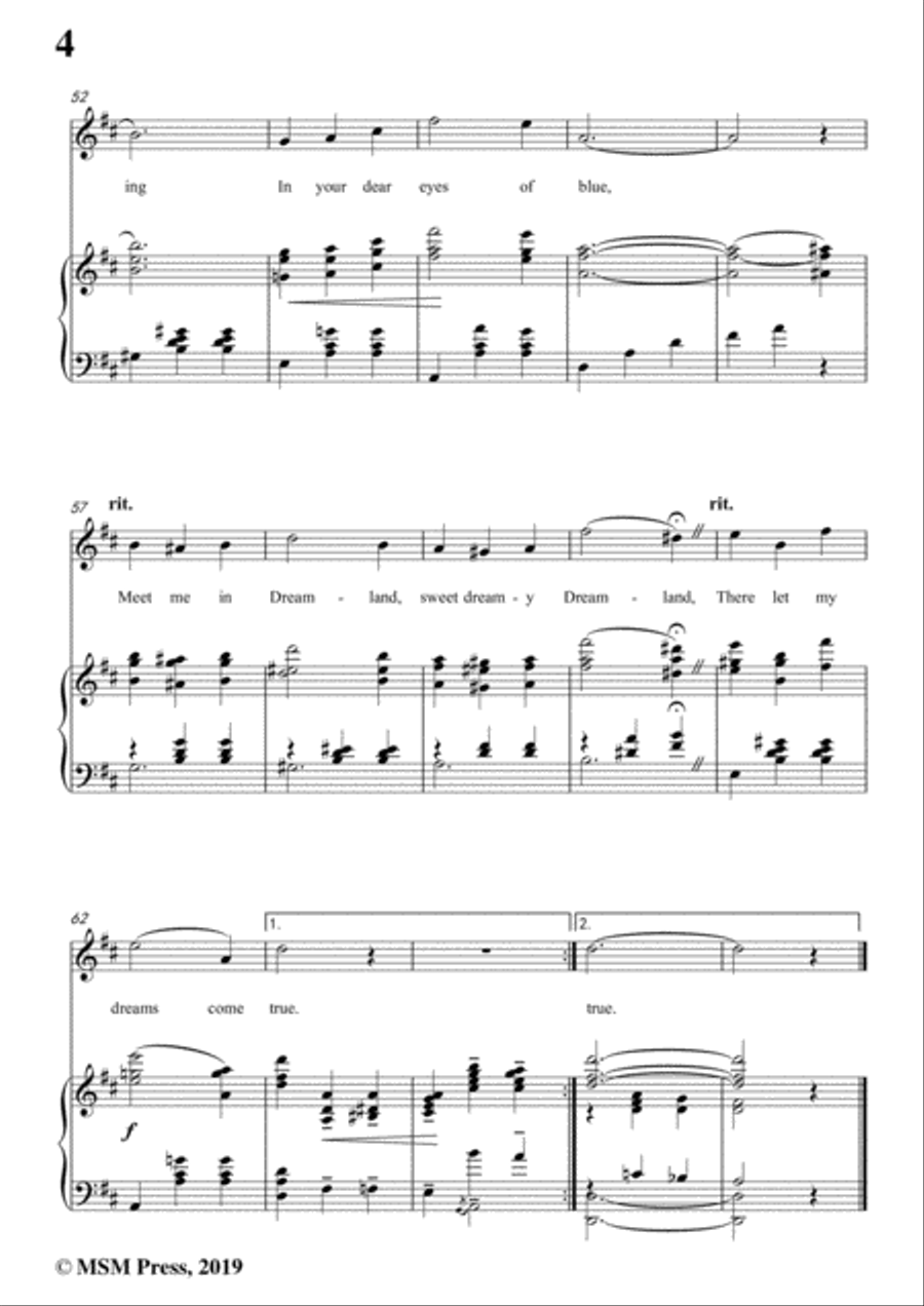Leo Friedman-Meet Me Tonight in Dreamland,in D Major,for Voic&Piano Voice scores gallery preview page 6