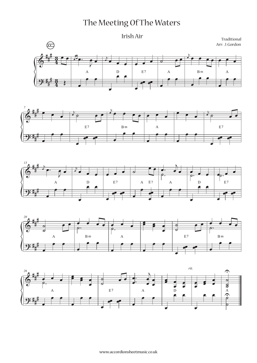 The Meeting Of The Waters Accordion scores gallery preview page 1