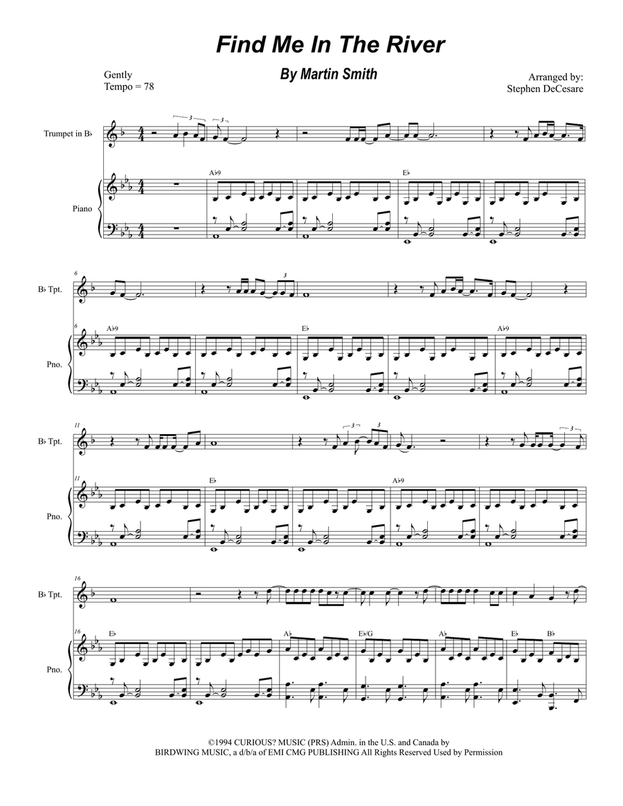 Find Me In The River Trumpet Solo scores gallery preview page 1