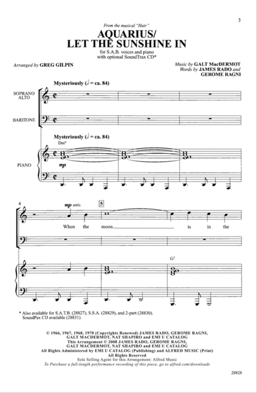 Aquarius / Let the Sunshine In 3-Part scores gallery preview page 11