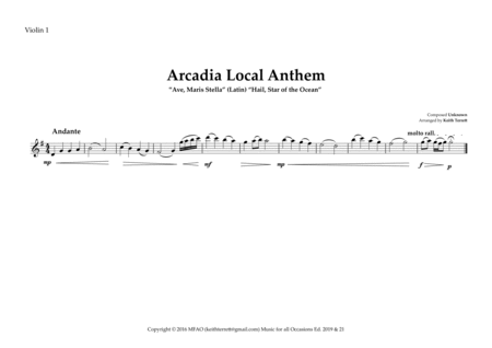 Arcadian Local Anthem for String Orchestra (MFAO World National Anthem Series) image number null