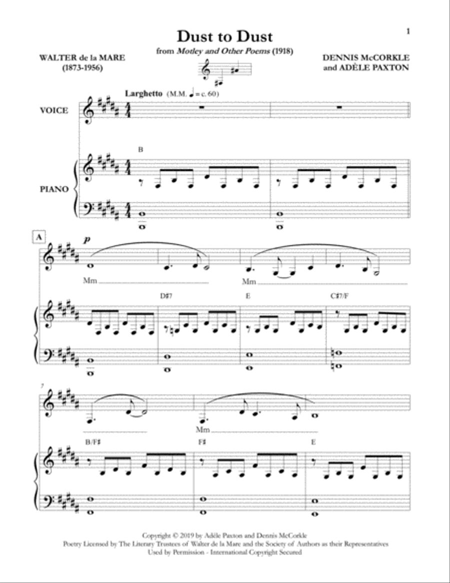 Dust to Dust - An Original Song Setting of Walter de la Mare's Poetry for VOICE and PIANO: Key B image number null