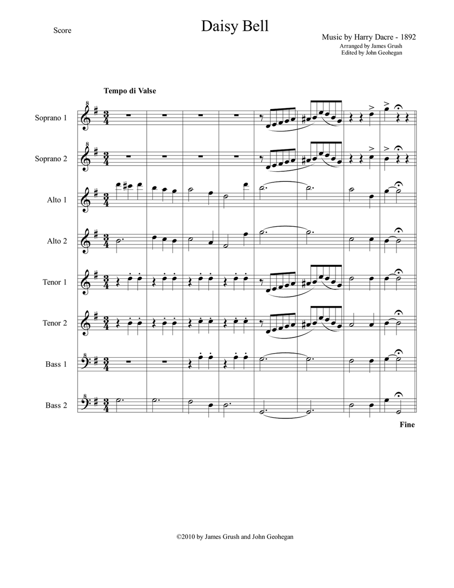 Daisy Bell for Recorder Octet Recorder scores gallery preview page 3