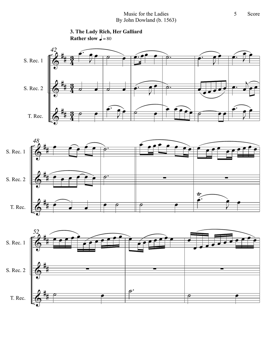 Dowland (1563) Music for the Ladies set for recorder trio (SST) Recorder scores gallery preview page 6