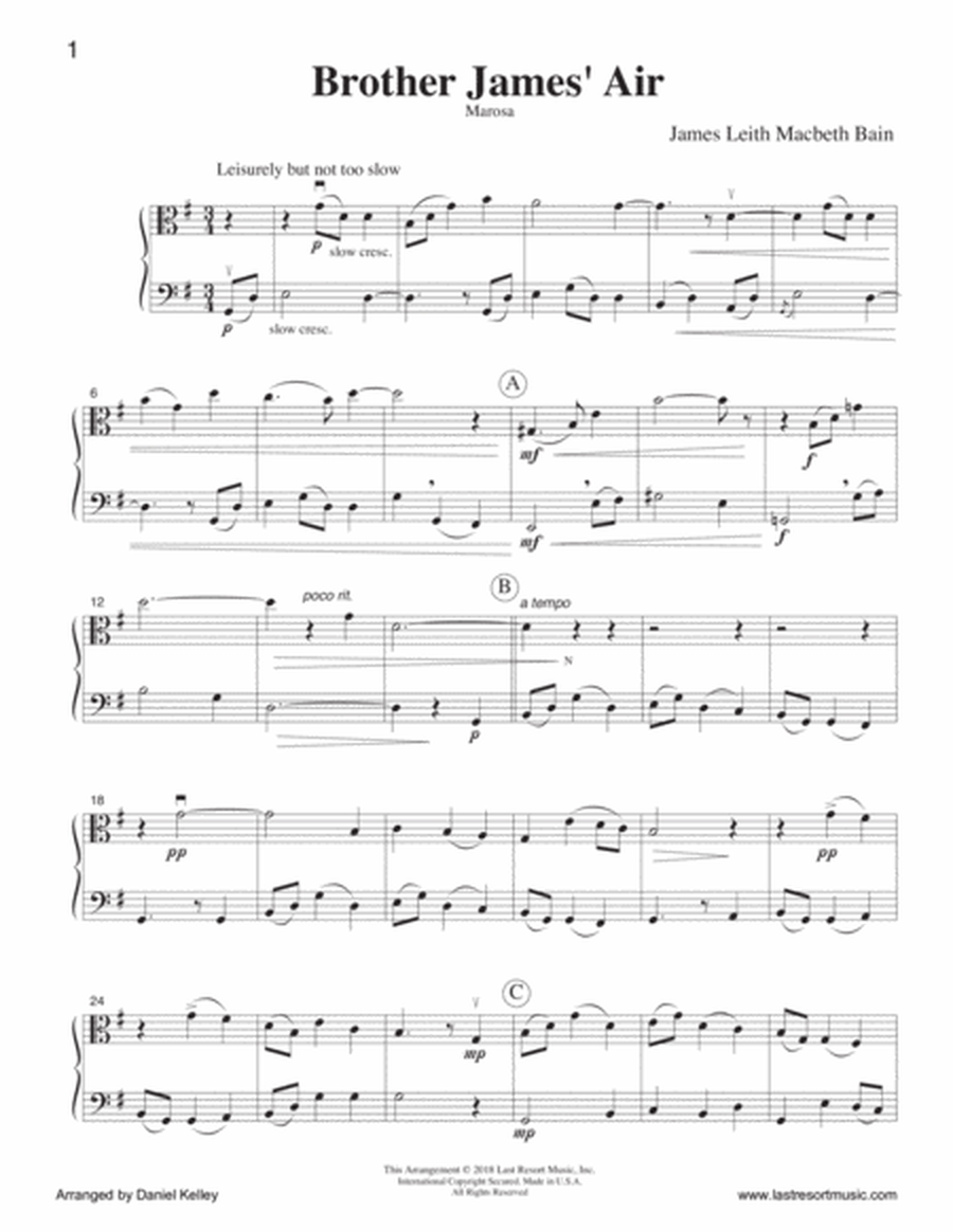 Brother James' Air Duet for Viola & Cello or Bassoon - Music for Two